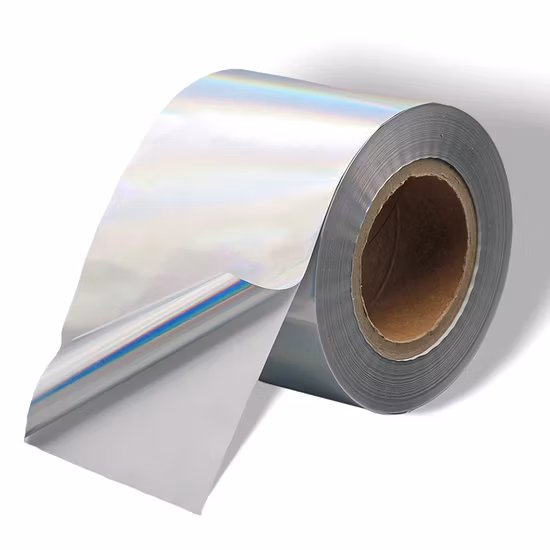 Materia prima de la etiqueta adhesiva BOPP de plata brillante de la base 50u del enrejado de 62g